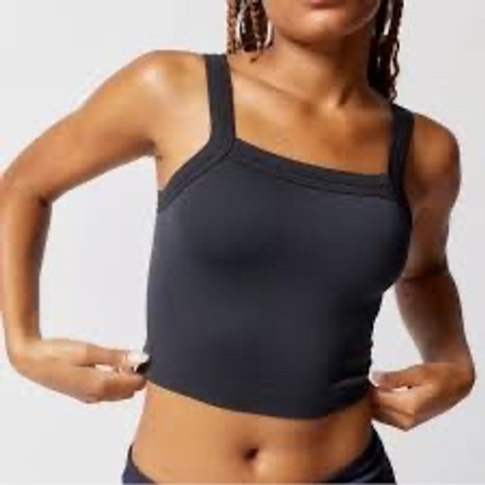 Out From Under Ribbed Seamless Crop Tank Soft Black Square Neck Stretch XS/S